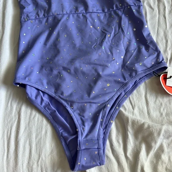 Cider Purple Sparkle Cowl Neck Bodysuut XS NWT - Picture 4 of 7